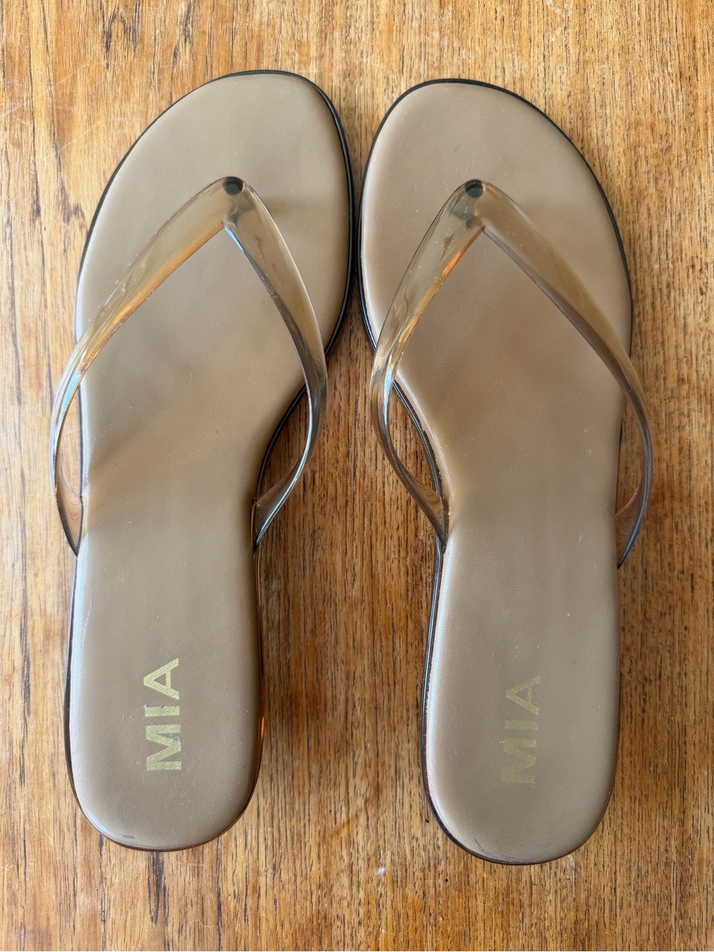 MIA Women’s Taupe Footbed Clear Strap Flip Flop Sandals